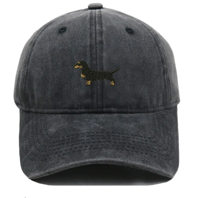 Vintage Washed Dachshund Embroidered Baseball Cap