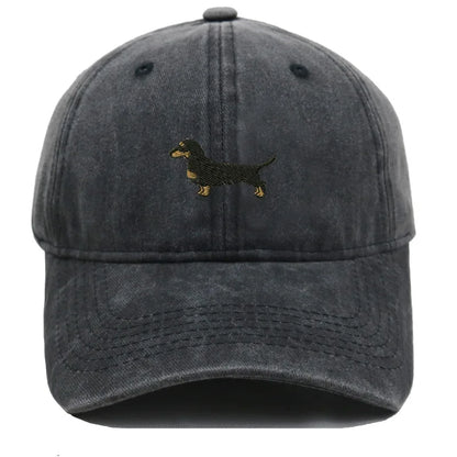 Vintage Washed Dachshund Embroidered Baseball Cap