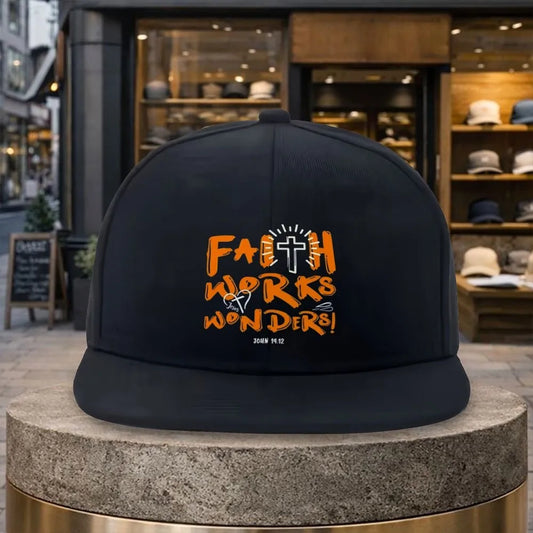 Faith Works Cross Print Snapback Cap