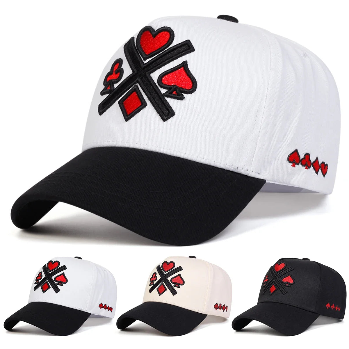 Unisex Poker Embroidery Baseball Caps Spring Autumn Outdoor
