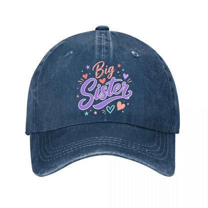 Playful Big Sister Script Washed Baseball Cap