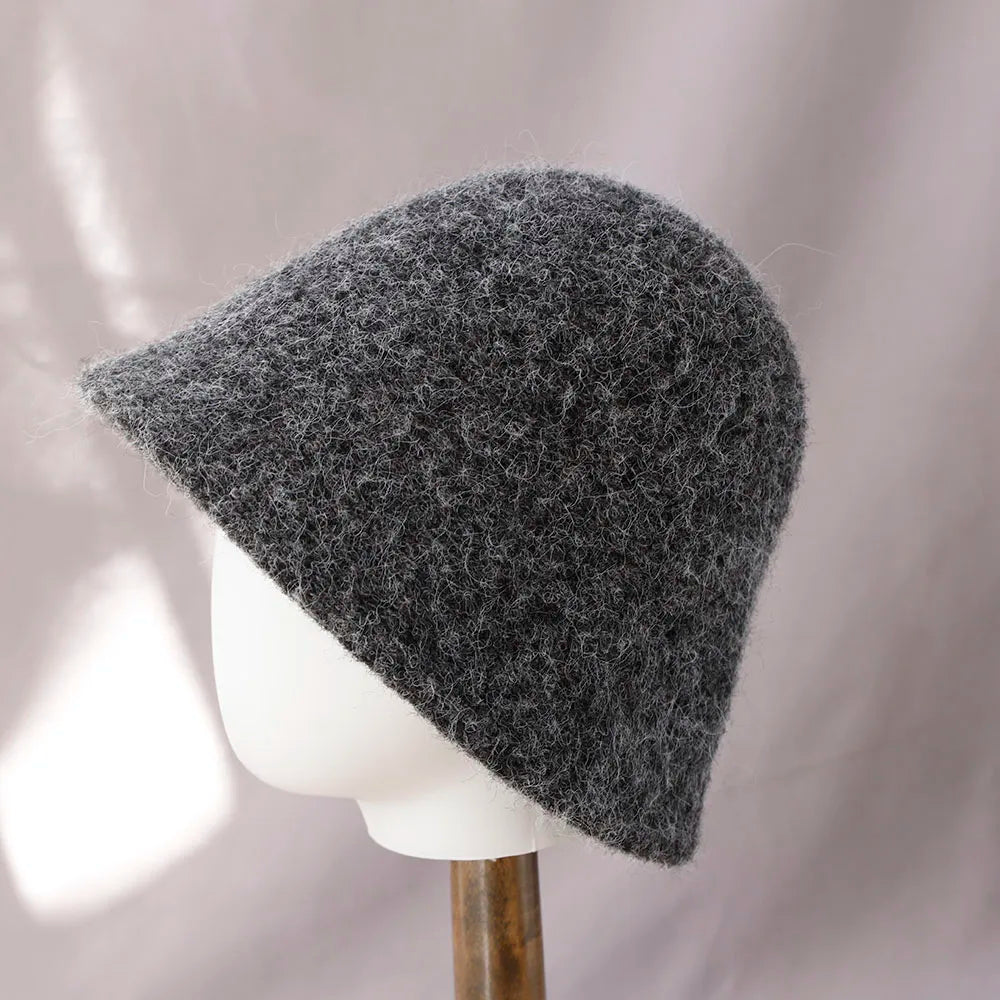 Vintage Wool Bucket Hat Women Fashion Fisherman Cap
