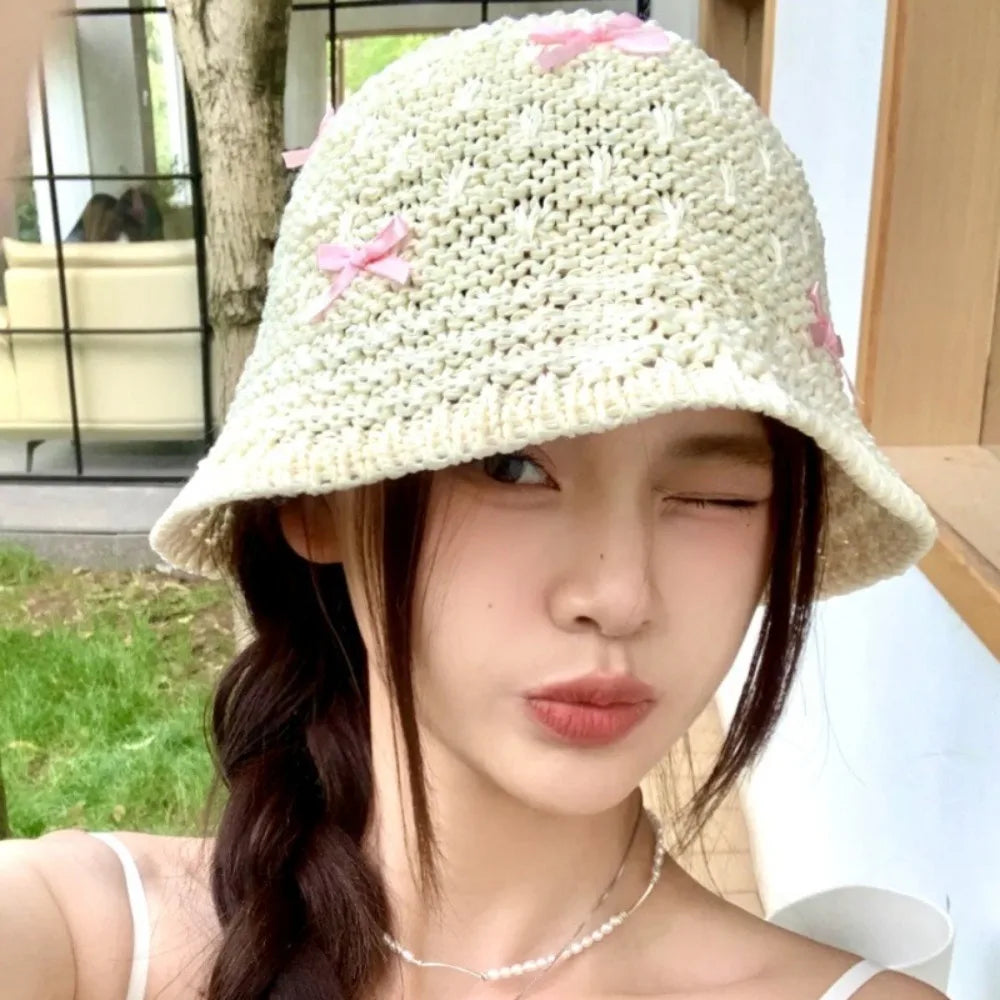 Fashion Mini Bow Beach Bucket Hat