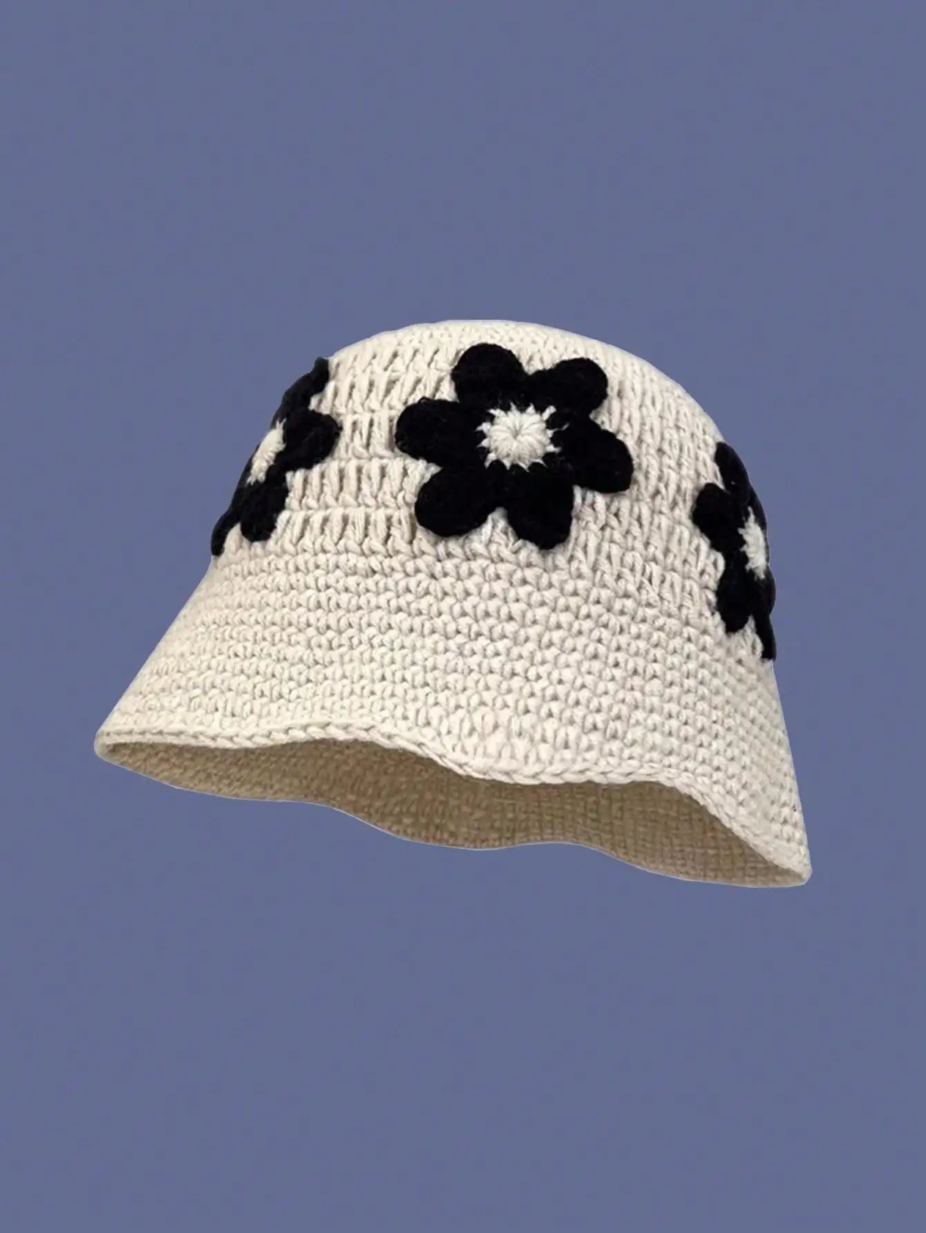 Women Floral Crochet Knitted Bucket Hat
