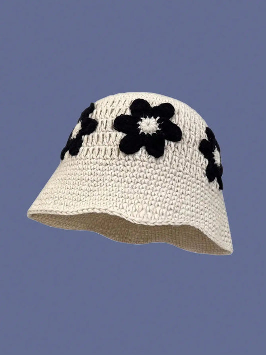 Women Floral Crochet Knitted Bucket Hat