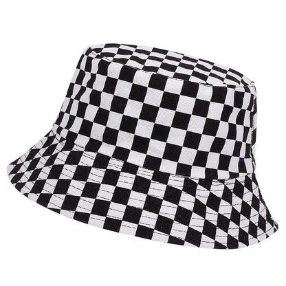 Unisex Black And White Grid Double Sided Bucket Hat