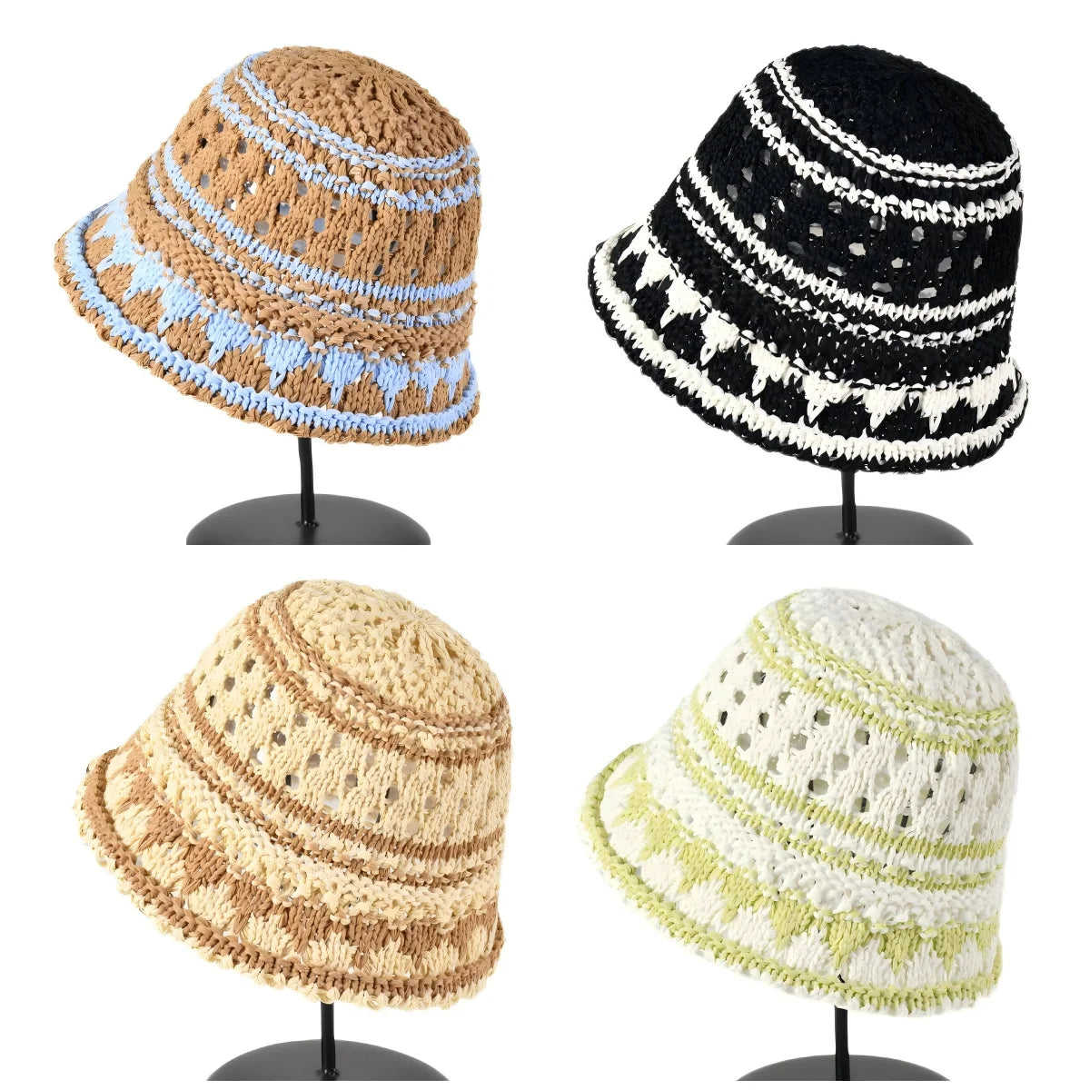Striped Hollow Out Foldable Bucket Hat
