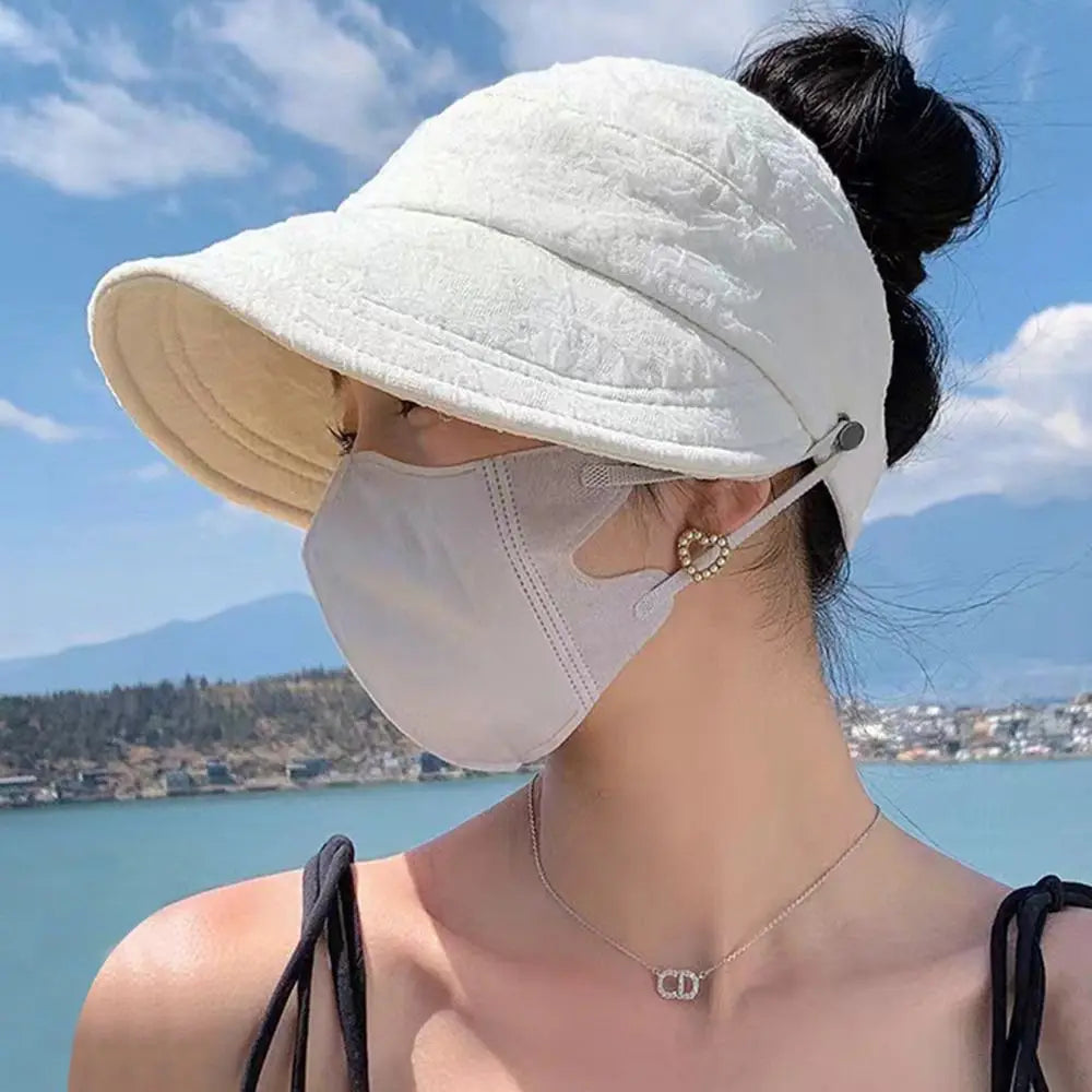 Wide Brim Sun Hat Summer Ponytail UV Protection