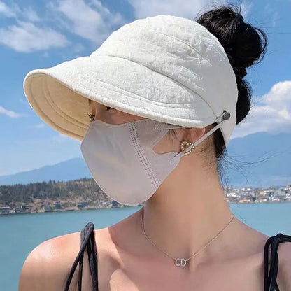 Wide Brim Sun Hat Summer Ponytail UV Protection
