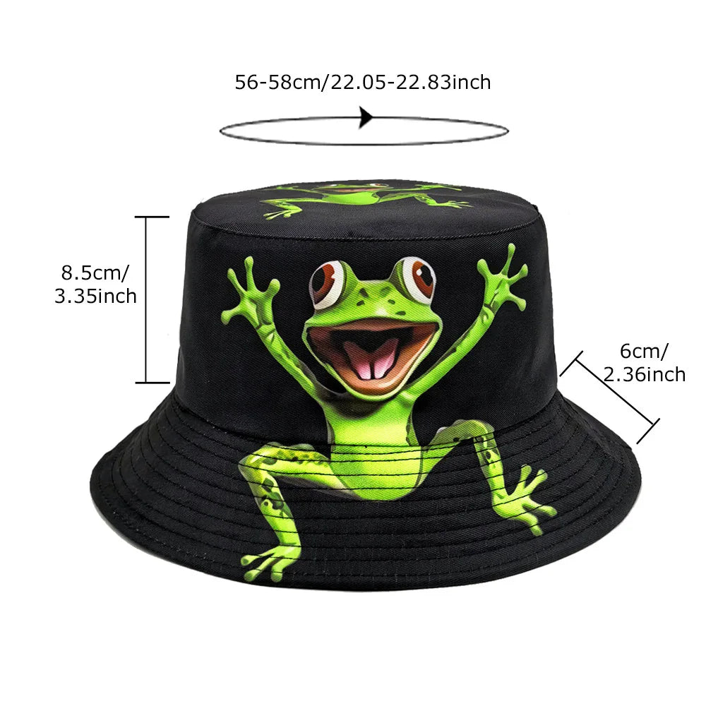 Funny Cartoon Frog Pattern Bucket Hats