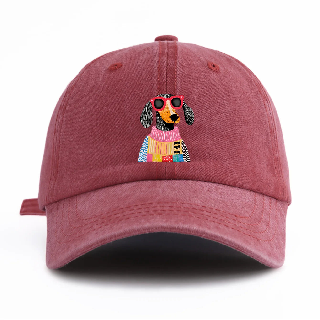 Retro Dog Print Washed Baseball Cap