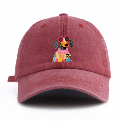 Retro Dog Print Washed Baseball Cap