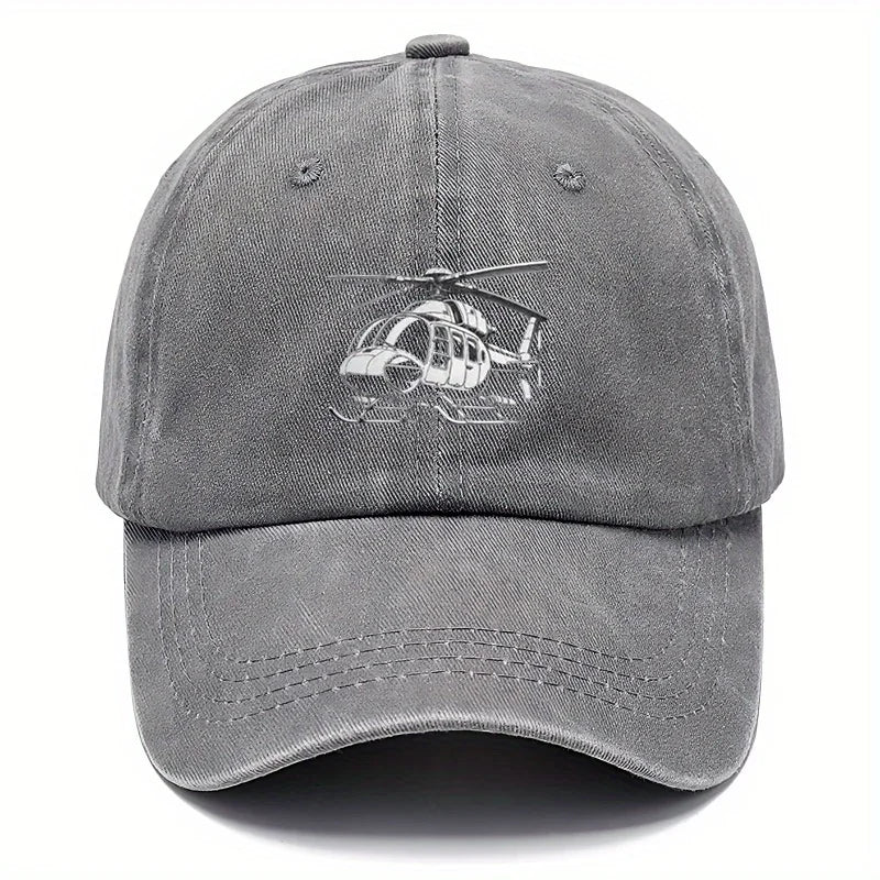 Helicopter Print Washed Baseball Cap
