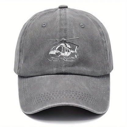 Helicopter Print Washed Baseball Cap