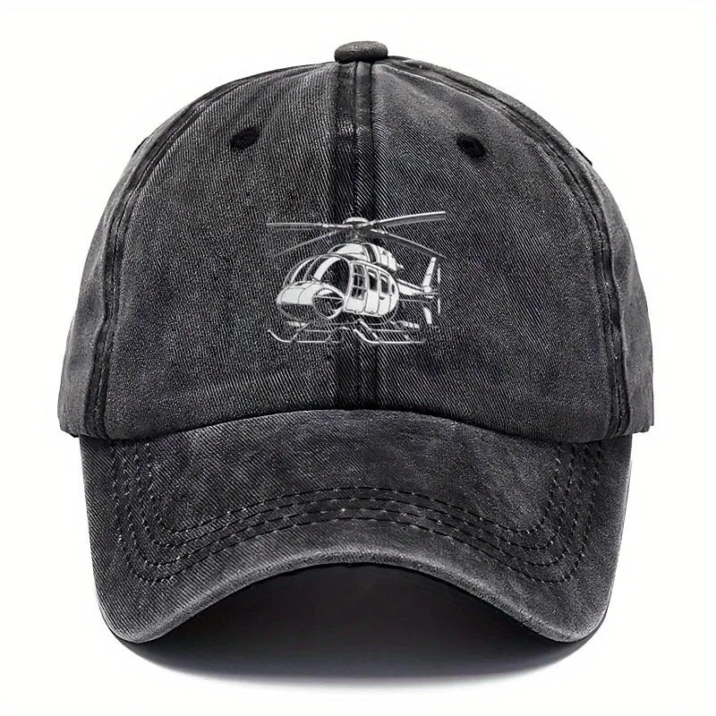 Helicopter Print Washed Baseball Cap