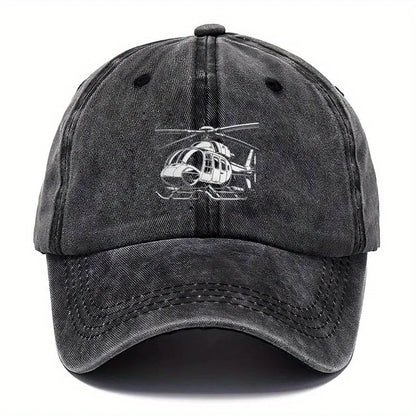 Helicopter Print Washed Baseball Cap