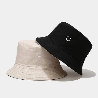 Unisex Bucket Hat Smile Face Embroidery Double Sided