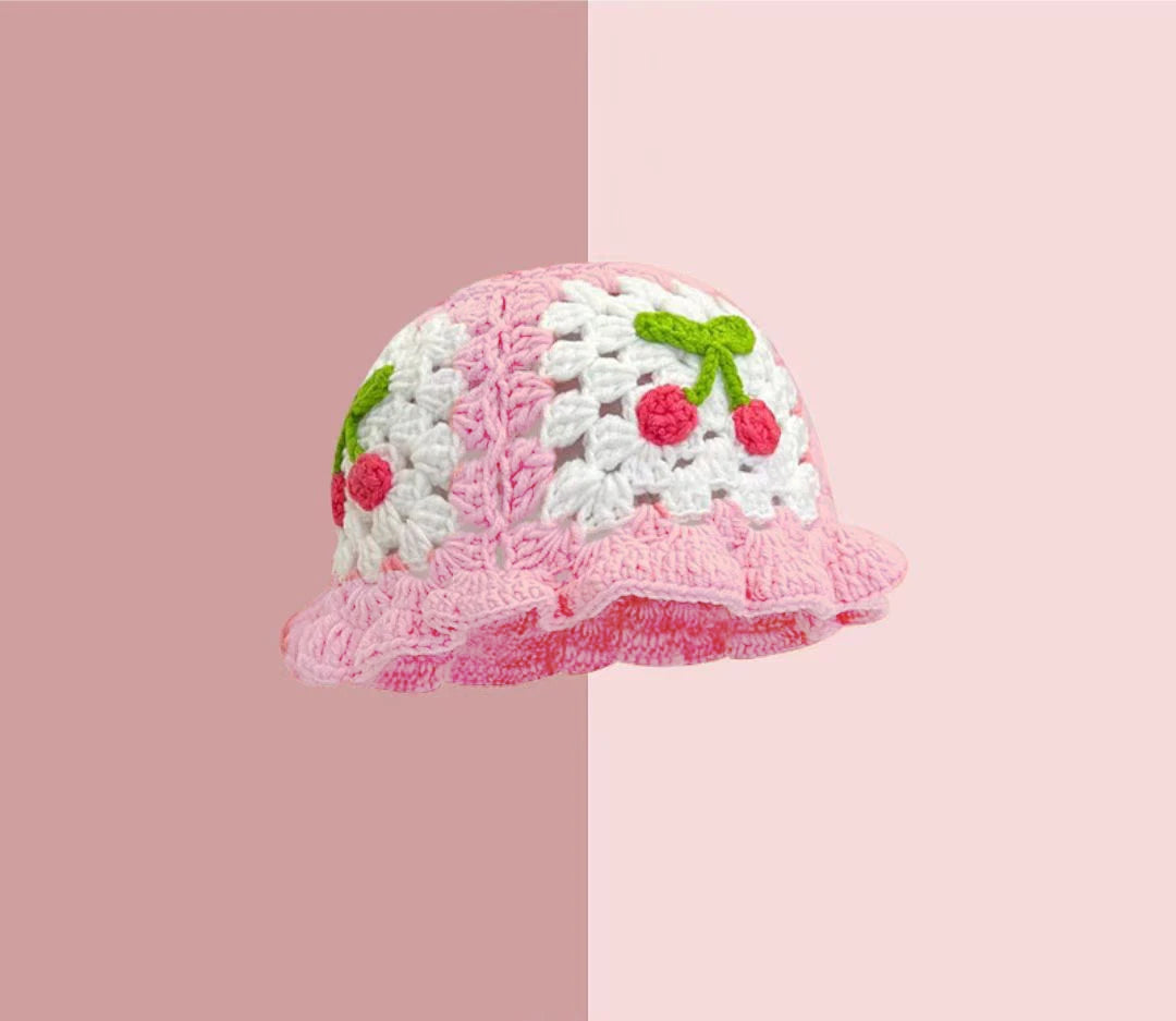 Women's Cherry Floral Crochet Bucket Hat