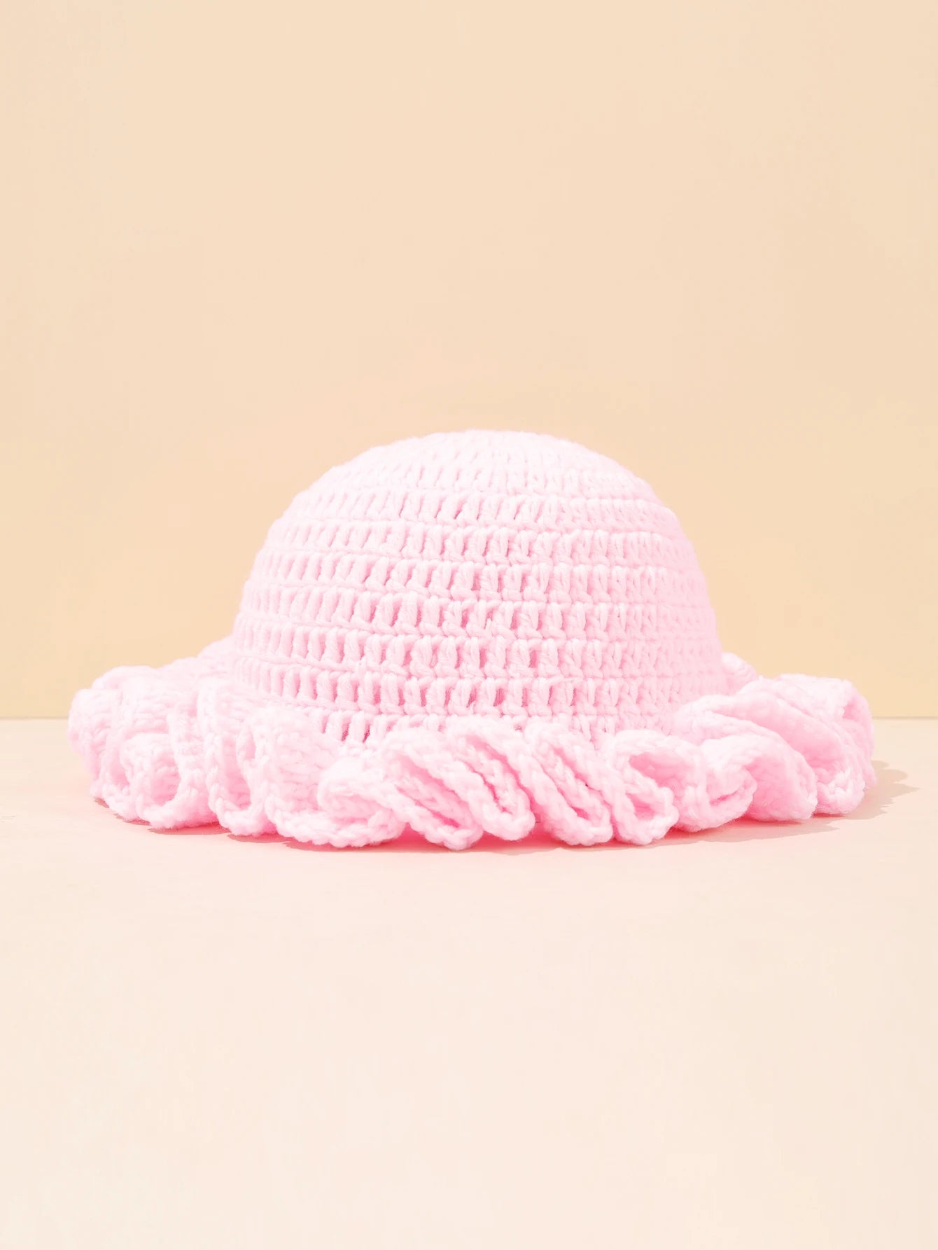 Women Vintage Crochet Black Ruffled Bucket Hat