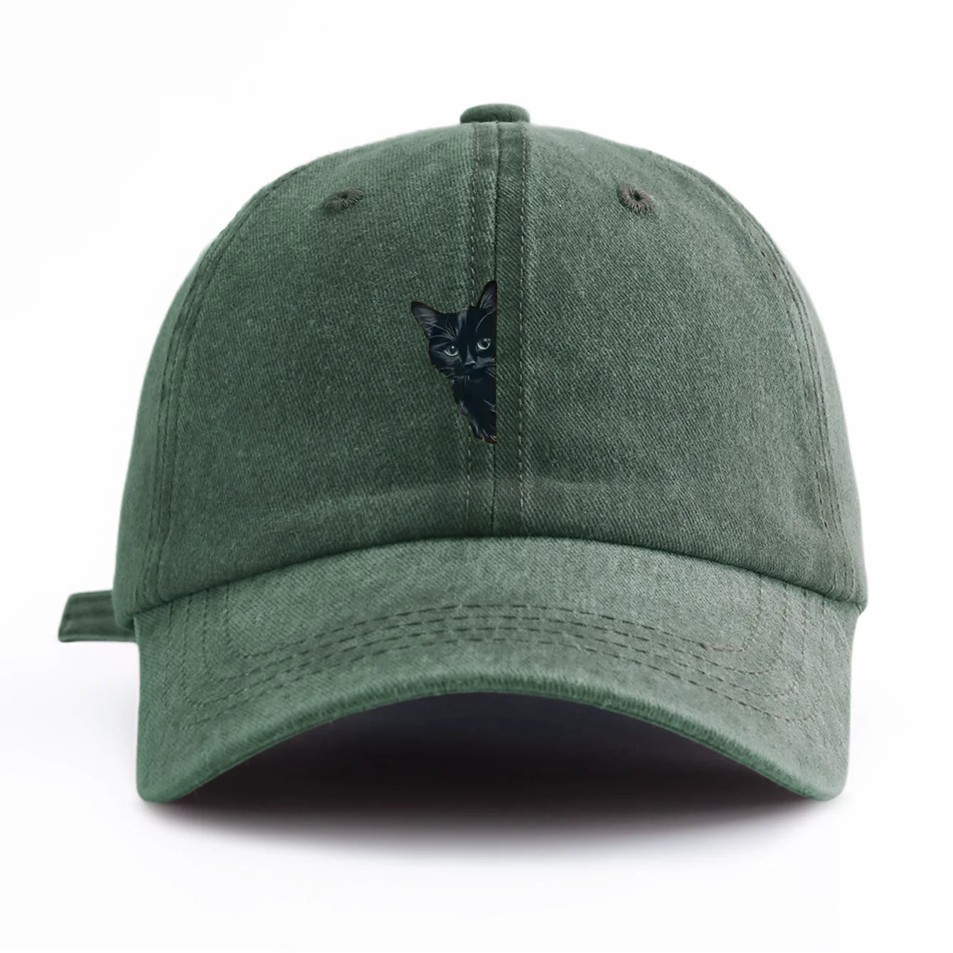 Black Cat Print Washed Baseball Cap