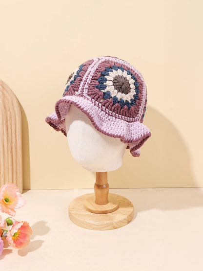 Retro Pink Purple Crochet Bucket Hat