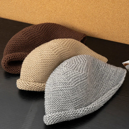 Unisex Solid Color Knitted Fisherman Bucket Hat