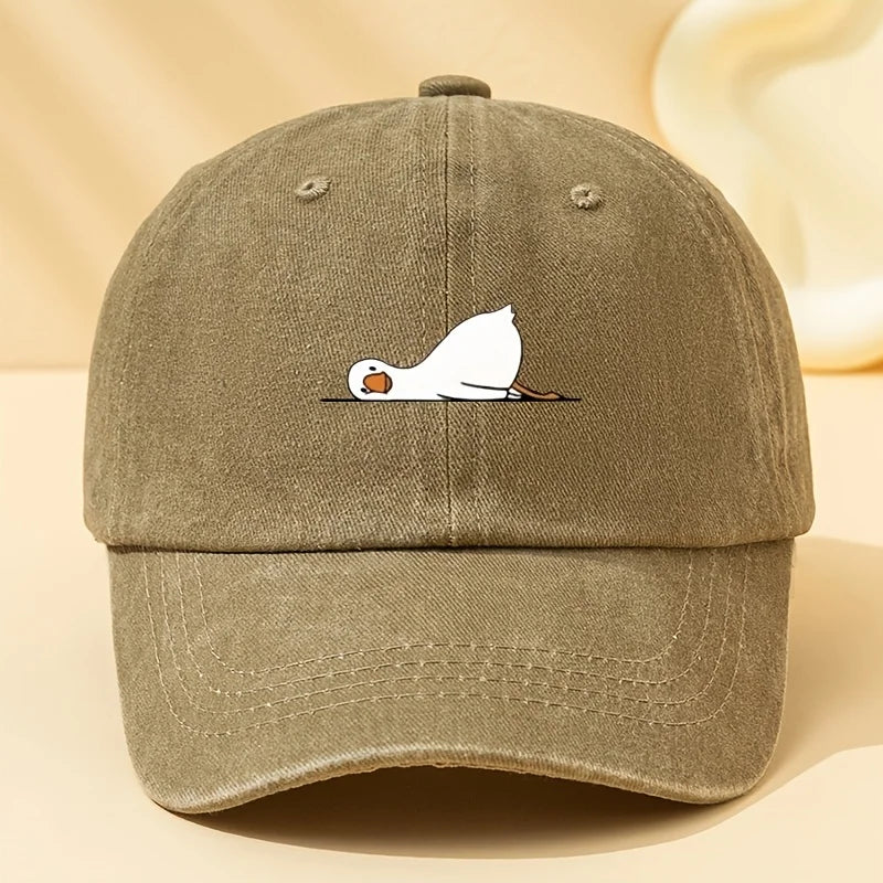 Lying Goose Print Vintage Washed Baseball Cap