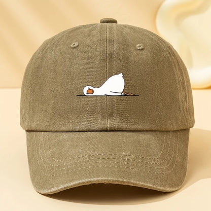 Lying Goose Print Vintage Washed Baseball Cap