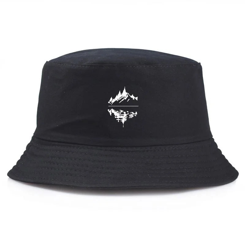 Vintage Mountain Print Cotton Fisherman Bucket Hat