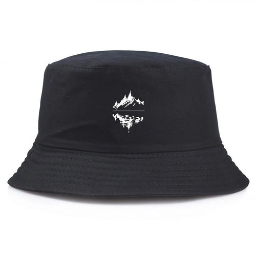 Vintage Mountain Print Cotton Fisherman Bucket Hat