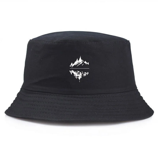 Vintage Mountain Print Cotton Fisherman Bucket Hat
