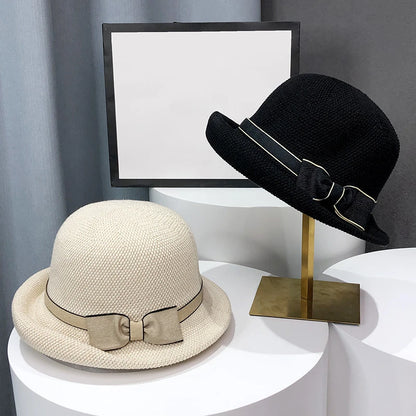 Bow Curling Hat Female Summer Bucket Hat