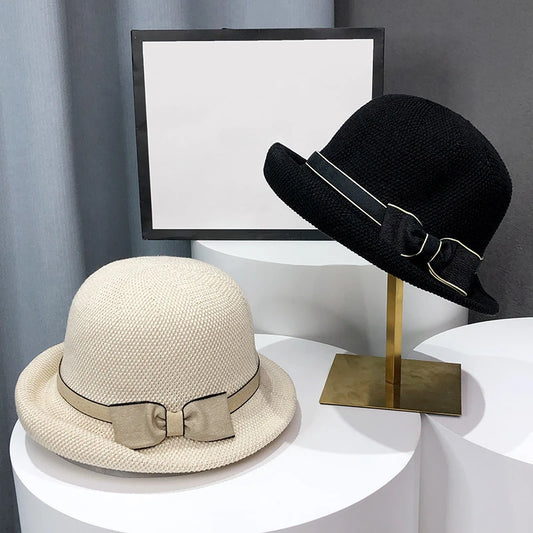 Bow Curling Hat Female Summer Bucket Hat