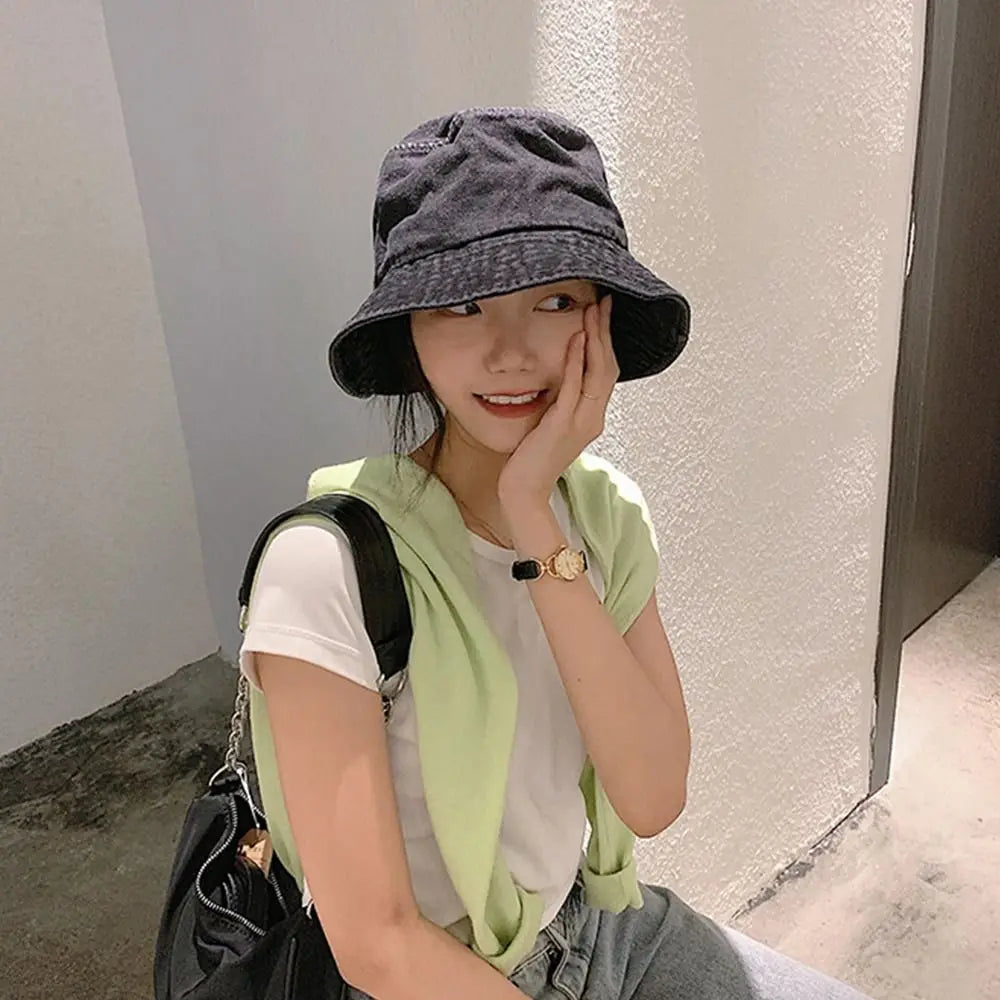 Denim Fabric Unisex Women Men Cotton Bucket Hats