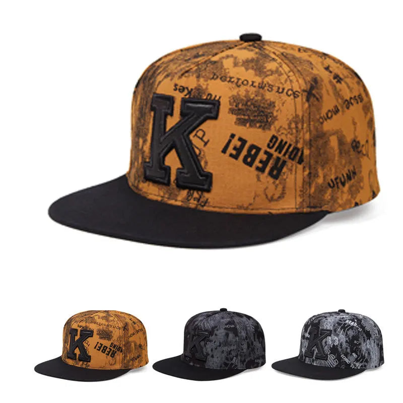 Printed K Letter Hip Hop Snapback Cap