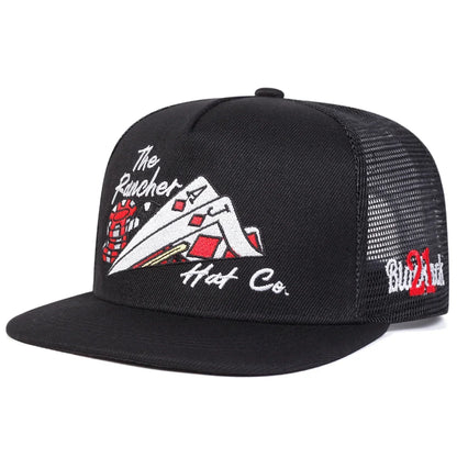 Unisex Poker Embroidered Mesh Snapback Cap
