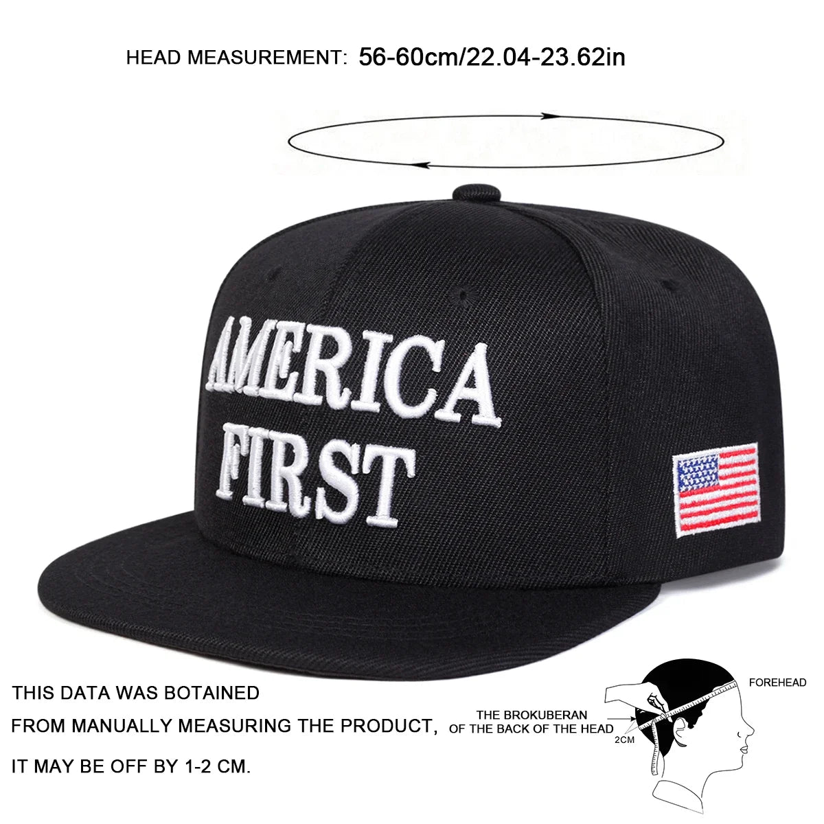 America First Embroidered Hip Hop Snapback Cap