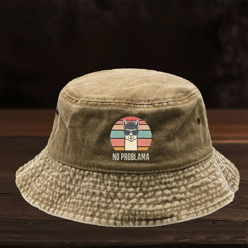 Cartoon Print Washed Bucket Hat Retro Casual Cap