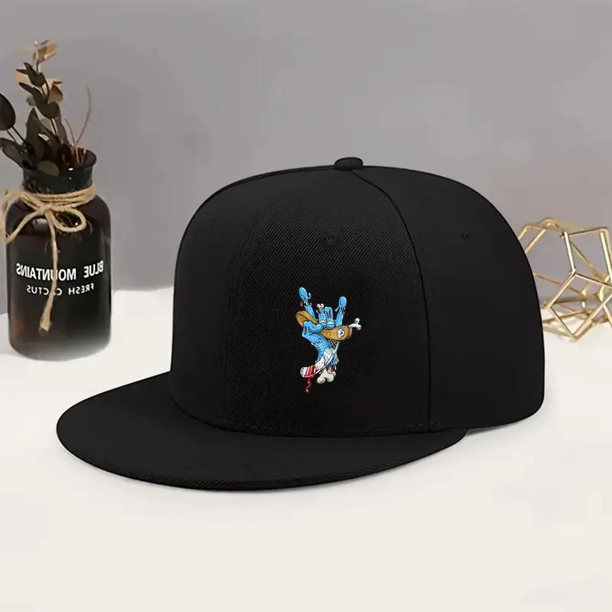 Skater Rock Hand Print Snapback Cap