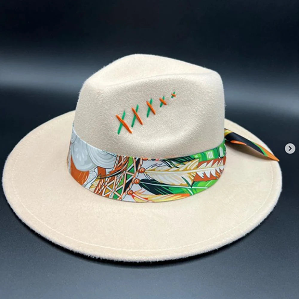Suede Fedora Painting Felt Hats For Men And Women, Hand Sewn Fedora Adjustable Fall Winter Fashion Party Hats And Gifts Size 56-58CM