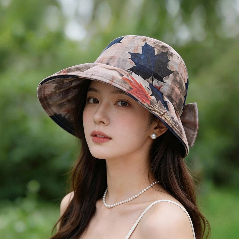 Wide Brim Bow Detail Lightweight UV Protection Bucket Hat