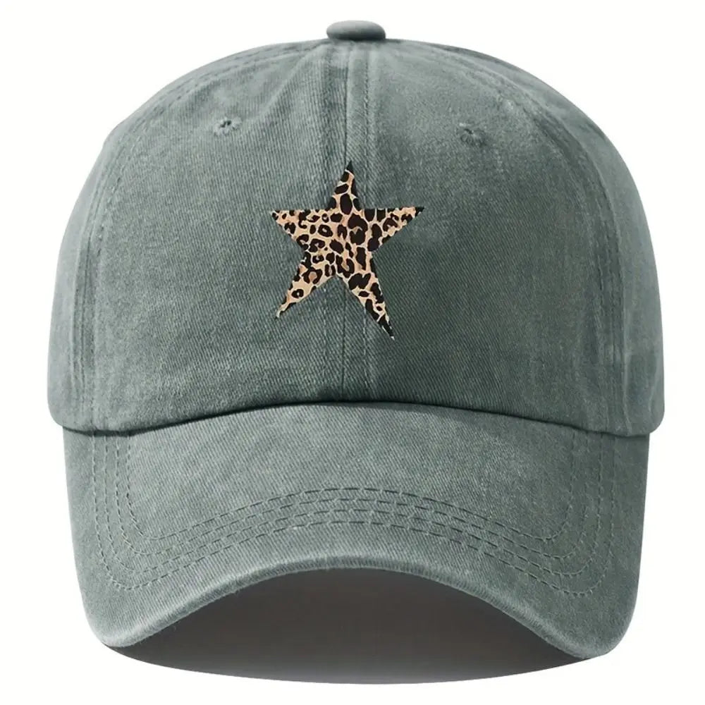 Distressed Leopard Star Print Baseball Cap