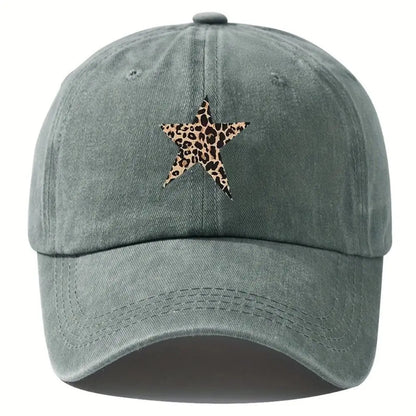 Distressed Leopard Star Print Baseball Cap