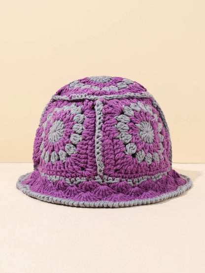 Women Vintage Geometric Crochet Bucket Hat