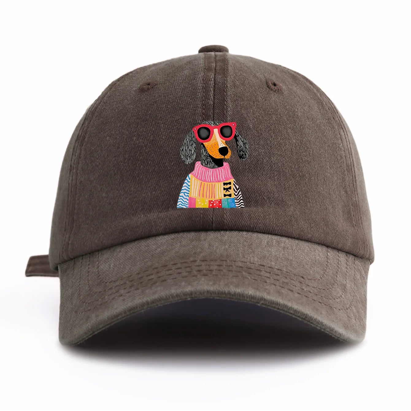 Retro Dog Print Washed Baseball Cap