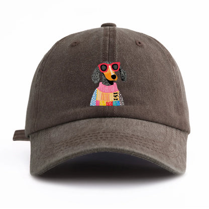 Retro Dog Print Washed Baseball Cap