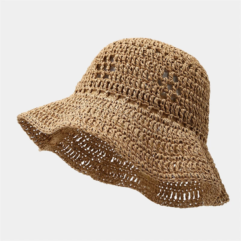 Wide Brim Straw Travel Bucket Hat