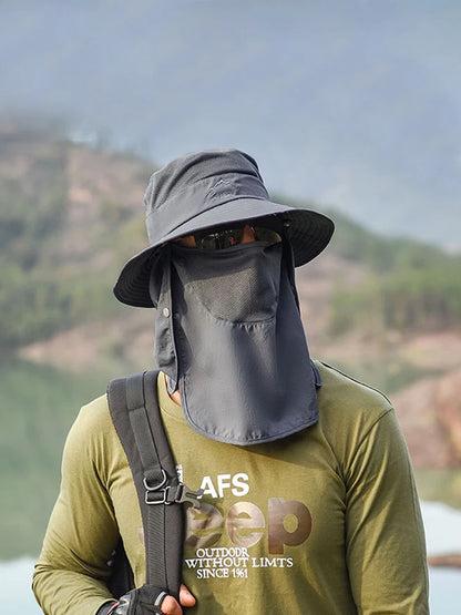 UPF Wide Brim Detachable Face Mask Bucket Hat
