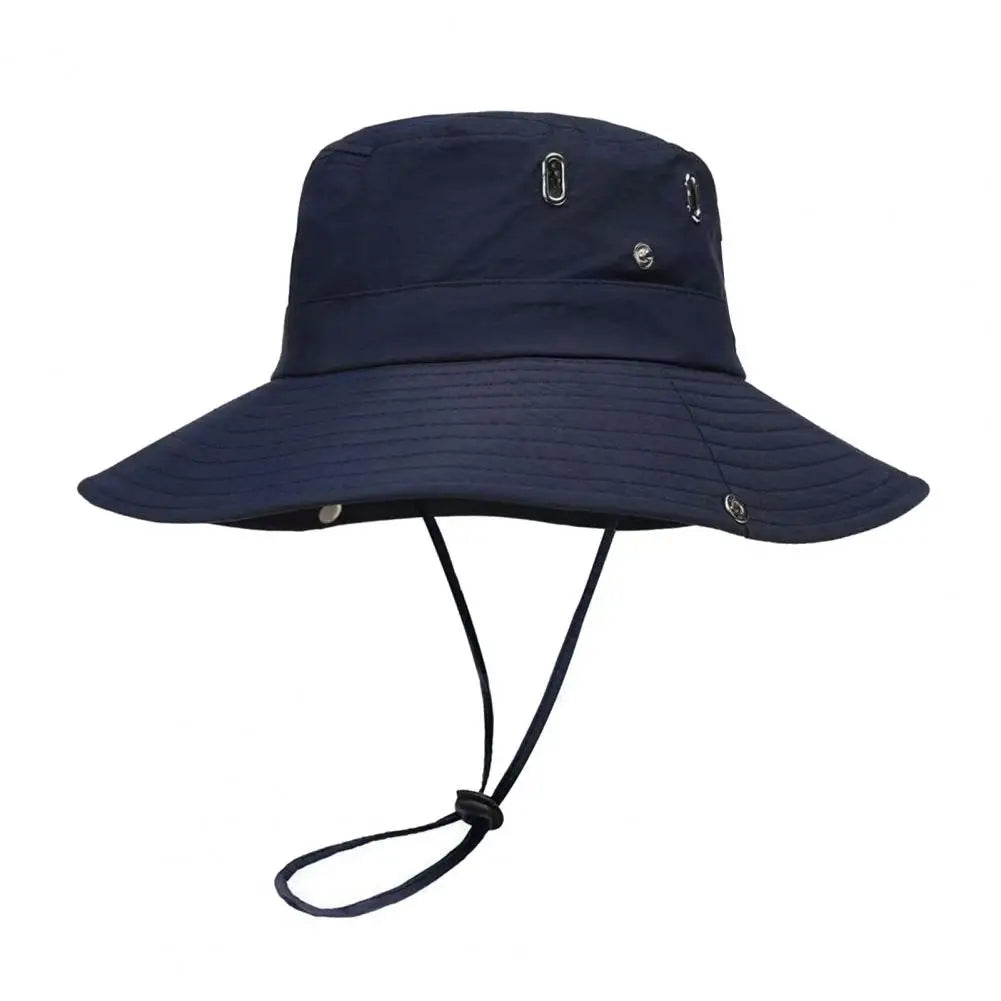 Quick-Dry Wide Brim Bucket Hat With Chin Rope