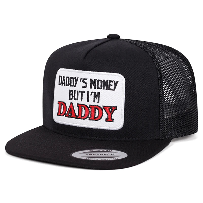 Daddy Embroidered Flat Brim Mesh Snapback Cap